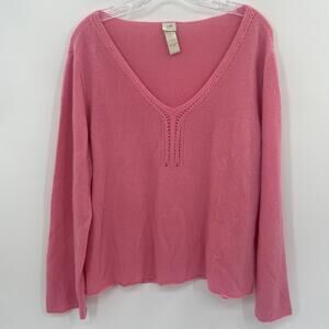 J. JILL Cashmere Sweater Women Size L Pink Long Sleeve V-Neck Lightweight Fuzzy